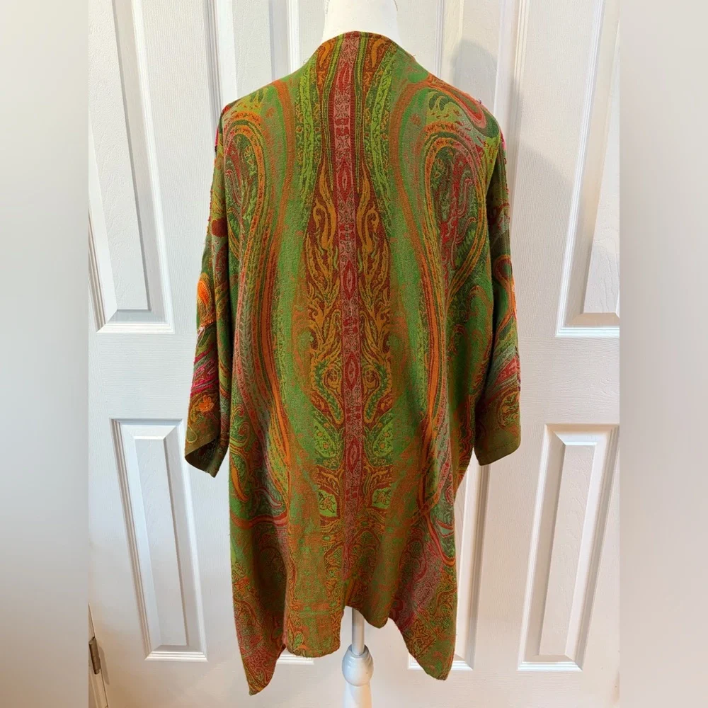 Soft Surroundings Green, Orange, Red and Pink Oasis Wool Open Kimono Size L/XL - Picture 4 of 8